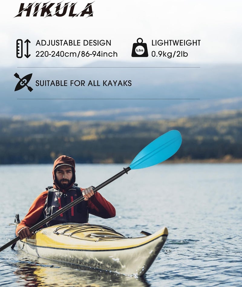 HIKULA Kayak Paddles Aluminum Shaft Paddle with Nylon Blades, Floating Adjustable Kayaking Oars, 3 Piece, 220-240cm/86-94 Inches,Black/Rose/Teal - Image 4